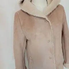 ベージュ フード付き スエード風ロングコート