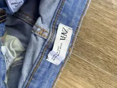 ZARA M ストレートデニム ライトブルー フリンジ裾