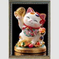 Ｐ1413 招き猫　金運・健康・幸福　【開運•風水•絵画風•ヒーリングアート】