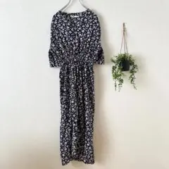 セブンデイズサンデイ 花柄 ロングワンピース 小花柄 ネイビー F