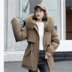 フード付きコート ジャケット レディース 裏ボア 着痩せ 茶色 M ファー