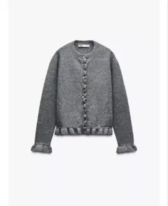 【新品】Sサイズ　ZARA フリルニット カーディガン グレー