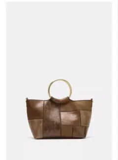 ZARA パッチワークメタルハンドル　ミニバケットバッグ