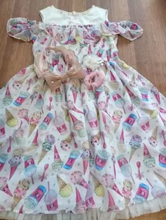 美品】シャーリーテンプル パフェ柄 ドット ワンピース 130 ピンク