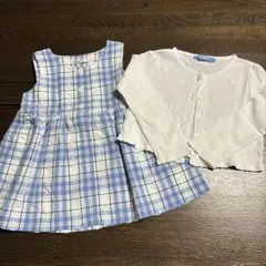 再度値下げ☀︎familiar青と白のチェックワンピースとカーディガンセット　90