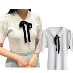 ボウタイリボン衿付きニットプルオーバー　CELFORD 新品