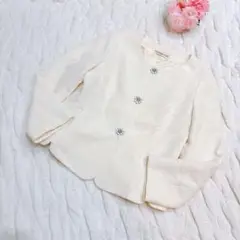 STRAWBERRY-FIELDS ノーカラージャケット ホワイト ビジュー