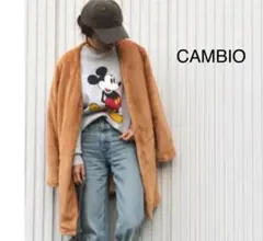 カンビオ　CAMBIO 長袖　フリース　ノーカラーコート　ブラウン
