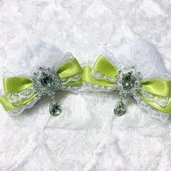 ♡ 猫耳 ヘアクリップ 髪飾り レース 黄緑 ♡