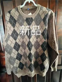 アーガイル柄セーター Lサイズ ダークブラウン　値下げー