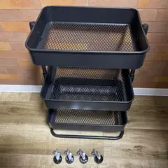 ニトリ キッチンワゴン コンパクト (ブラック)【スチールワゴン トロリ4】