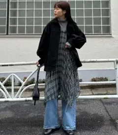 2WAイレギュラーヘムプリーツチェックスカートMグリーン