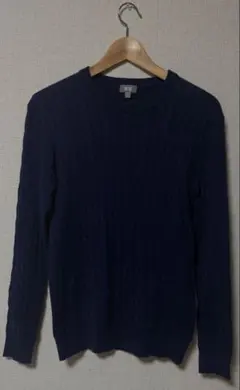美品　ユニクロ　カシミヤ　ネイビー ケーブル編み クルーネックセーター