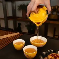 【新品】中国茶器セット 花柄デザイン 急須と茶碗3個