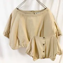 前後2way 半袖カットソー 無地 ベージュ ドルマン リネン コットン L