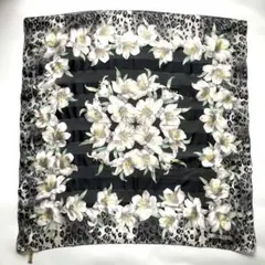 ★HANAE MORI★ハナエモリ シルクスカーフ 花柄 レオパード モノトーンのサムネイル