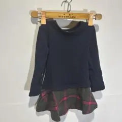 ネイビー・チェックフレアワンピース 100cm