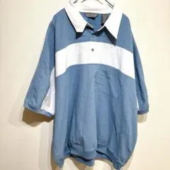 希少 DAVID TAYLOR ラグビーシャツ ポロシャツ XL 青 白 古着