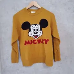 【土日SALE】ミッキーマウス ニットセーター 長袖 マスタード　Mサイズ