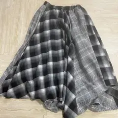 JEANASIS ロング丈 チェック切替　アシンメトリー フレアスカート F