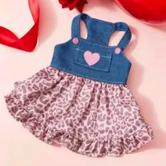 デニム切替ピンクレオパードワンピース Mサイズ