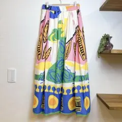 【美品】ZARA カラフル総柄 ボリュームフレア マキシスカート 春主役スカート