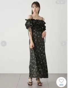 スナイデル ボリュームラッフルフリルプリントワンピース ブラック 0サイズ