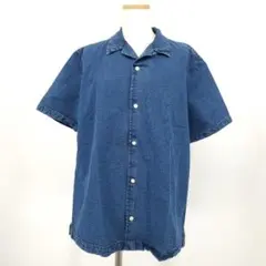/【スタンダードフィット】GAP シアサッカー 開襟 オープンカラー シャツ M