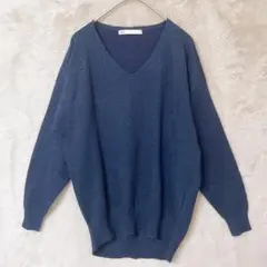 ikka♡ラメニット Vネック セーター 長袖 ネイビー L