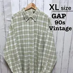 90s　GAP　オールド　フランネルシャツ　XL　ライトグリーン　黄緑　チェック