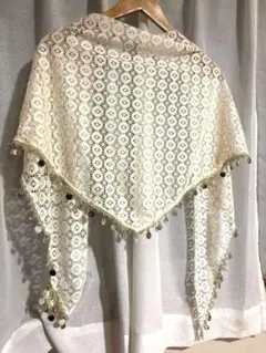 新品　ベリーダンスヒップスカーフ　貝殻フリンジ付き　レース　シェル　ボヘミアン