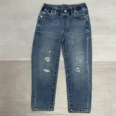 ユニクロ　デニムブルー ダメージ加工 ロングパンツ