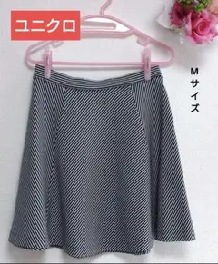 ユニクロ ミニスカート サーキュラー ストライプ 綿　ポリエステル　ポリウレタン