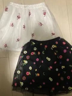 刺繍入りキッズチュールスカート2点130 140美品