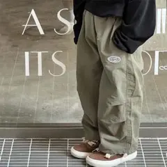 キッズ カーゴパンツ 120cm カーキ ワイドパンツ ストリート