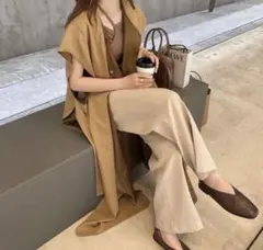 nuyuh bicolor caramel long vest