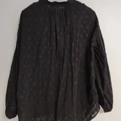 コットンジャガードギャザーブラウス　ブラック