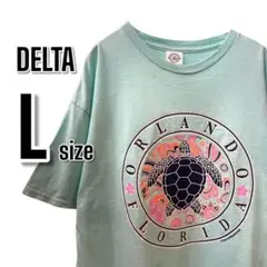 【819】訳あり DELTA デルタカメさんプリントUSA古着 半袖Tシャツ