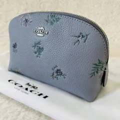【未使用】COACH ポーチ 小物入れ くすみブルー 化粧ポーチ 花柄
