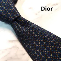 【美品】ディオール  総柄 ネクタイ　ネイビー トロッター柄 ワンポイント