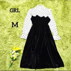 新品【グレイル】ワンピース　M　ブラック　ベルベット　フリル　フレア　ドット柄
