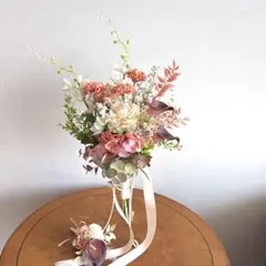 オレンジ×ボルドー　造花ブーケ＆ブートニア