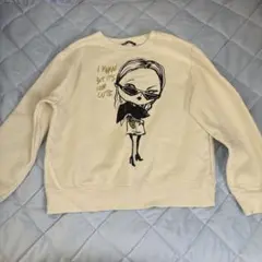 ZARA イラスト付き アイボリー 裏起毛 スウェット M