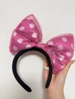 ディズニー　カチューシャ　ミニー　ビッグリボン　水玉　ピンク　ドット　ミニー