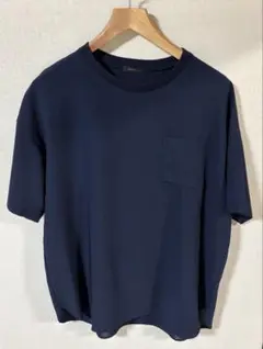 【美品】COMME CA ISM メンズ Tシャツ LL ネイビー リネン風