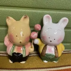 昭和レトロ うさぎ 陶器 置物 2点セット - メルカリ