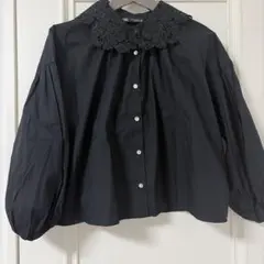 ZARA ブラック レース襟 バルーンスリーブシャツ