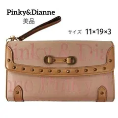 美品 ピンキー＆ダイアン 長財布 ストラップ付 スタッズ ロゴ ピンク ベージュのサムネイル
