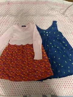 ムージョンジョン　　デニム花柄刺繍ジャンバースカートとドレスセット