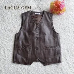 ラグアジェム【Free】ブラウン ボタンベスト 合皮　ライダー　カジュアル